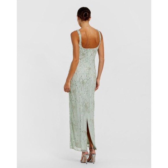 Mac Duggal NEW Seafoam Beaded Mesh Scoop Neck Fitted Gown With Bows $598 Size 10 - Picture 8 of 13